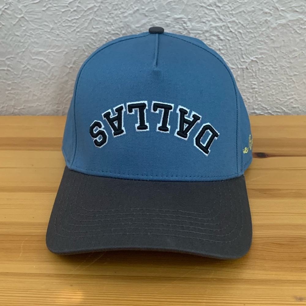 True BRVND Precurved Dallas Snapback Steel Blue Upside Down Dallas